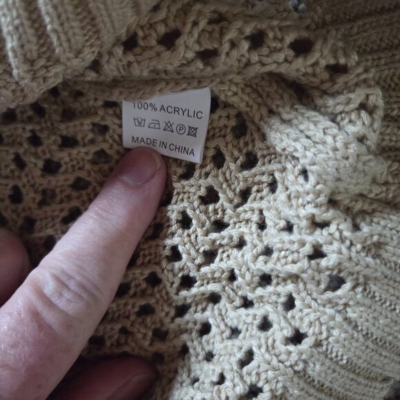 Anrabess Womens Open Knit Beige Sweater Top Size L Sheer Beachy Crew Neck - Picture 4 of 7